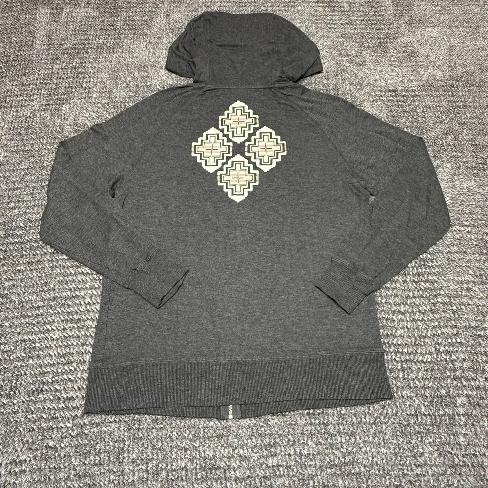 Pendleton‎ Mens L Heather Gray Full Zip Hoodie Sweatshirt Geometric Graphic